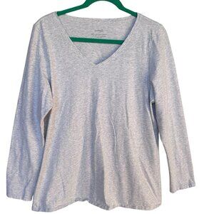 Pure Jill Tee Shirt Women's Size L Gray Tunic Pima Cotton Long Sleeve V-Neck